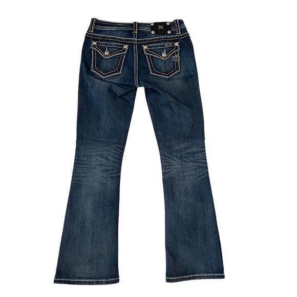 Miss Me Mid Rise Bootcut Jeans Women's Size 27 Blue Denim Dark Wash Big Stitch - Picture 9 of 9